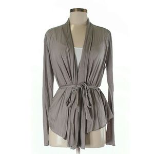BR~ Taupe/Grey Lyocell Drapey-Waterfall Cardigan